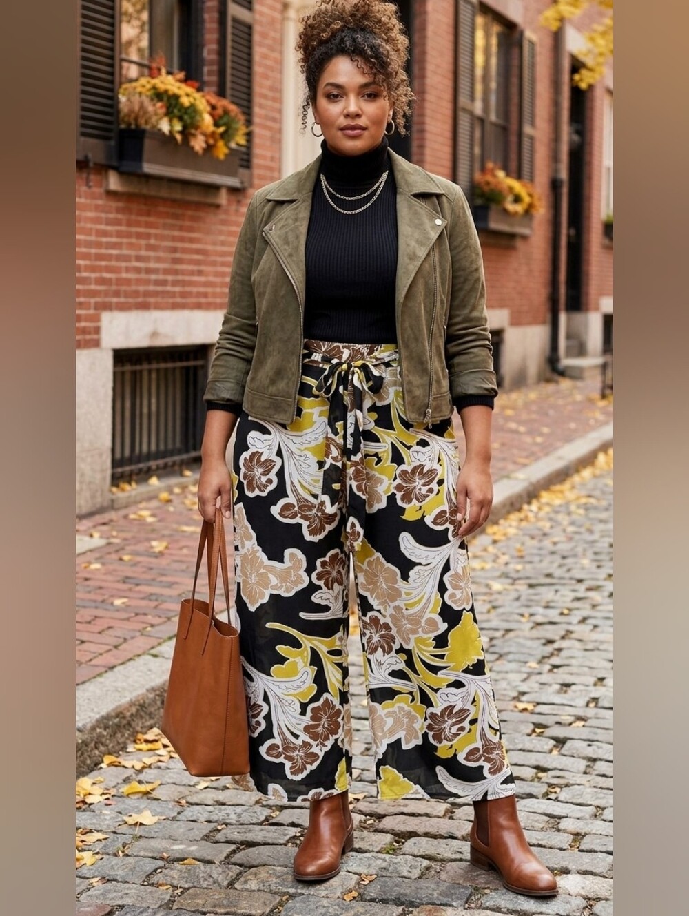 Her Destiny Wide-Leg Palazzo Pant Black/Yellow Floral Print Plus Size 2X